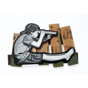 The Seafarer/ Spray paint, Hand scrolled wooden cutout, Reclaimed wood assemblage shellac, Satin polycrylic finish/ H45 x W68 x D5 cm/ 2022