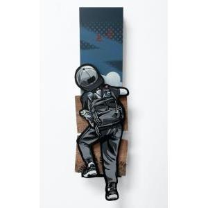 The Run Up/ Spray paint, Hand scrolled wooden cutout, Wood panel and reclaimed wood assemblage shellac, Satin polycrylic finish/ H68 x W20 x D8 cm/ 2022