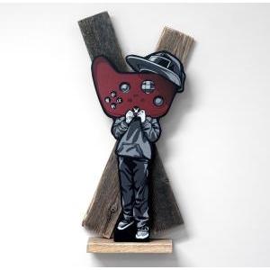 Configured (Red)/ Spray paint, Wooden cutout, Reclaimed wood assemblage, Satin varnish/ W61 x H28 x D10.2 cm/ 2021