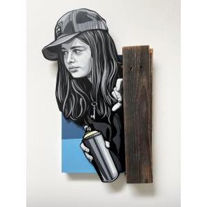 Walls & Doors/ Acrylic spray paint, Wooden cutout, Reclaimed wood, Assemblage on panel board, Satin varnish/ H58.5 x W33 x D7.6 cm/ 2021