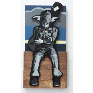 Rough Gig/ Spray paint, Hand scrolled wooden cutout, Wood panel, Reclaimed wood assemblage shellac, Satin polycrylic finish/ H63 x W33 x D8 cm/ 2022